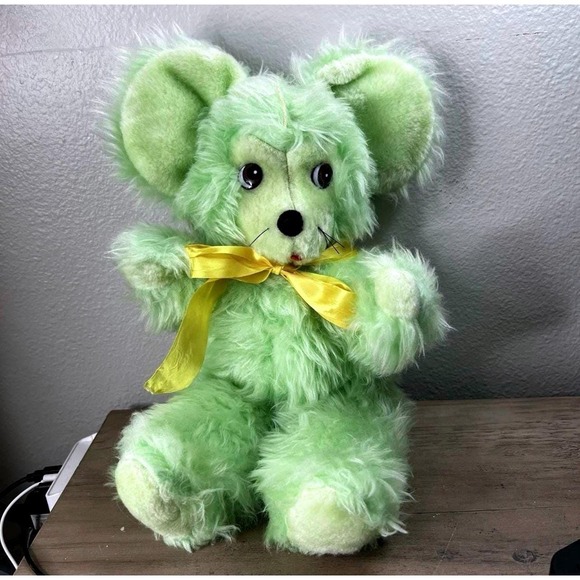Rushton Other - Vintage 50s Rushton Green Plush Mouse 18" Yellow Ribbon Atlanta, GA HTF